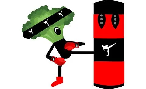 Kickboxing Broccoli Kicks on Punching Bag - Isolated Illustrazione stock