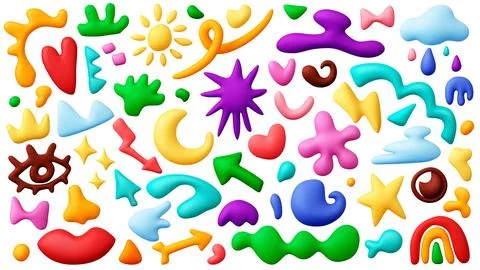 Kid 3d forms. Plasticine abstract elements, isolated realistic kindergarten Stock Illustration