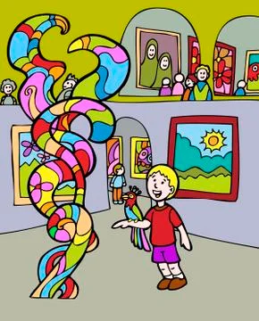 Kid adventures: museum visit Stock Illustration