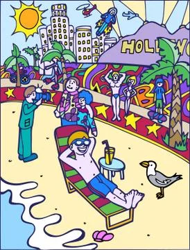 Kid adventures: sun bathing at the beach Stock Illustration