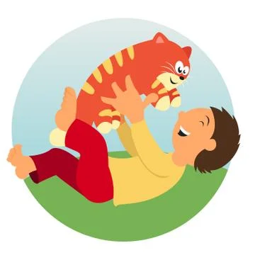 Kid and cat Stock Illustration