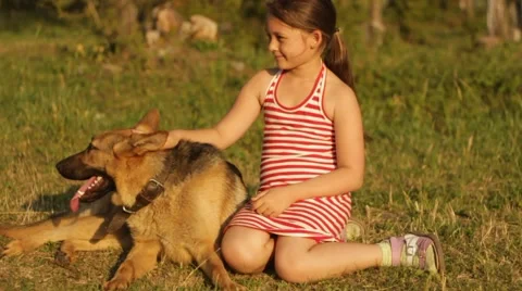 Kid and a German shepherd Video stock 51342380