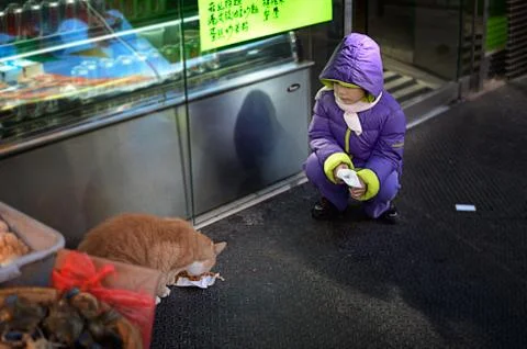 Kid and the Kitty Foto stock