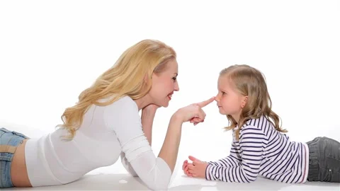 Kid and mom touch each others noses Stock Footage 251466113