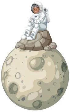 Kid Astronaut on the Moon Ilustração Stock