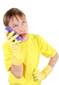 Kid with Bath Sponge Foto stock