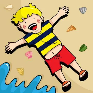 Kid at the beach laying down on the sand Stock Illustration