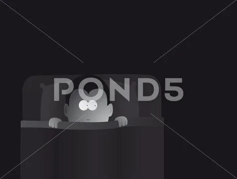Kid in bed, afraid of the darkness Stock Illustration