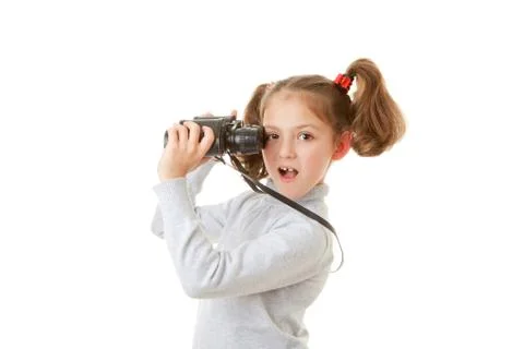 Kid with binoculars Stock Photos