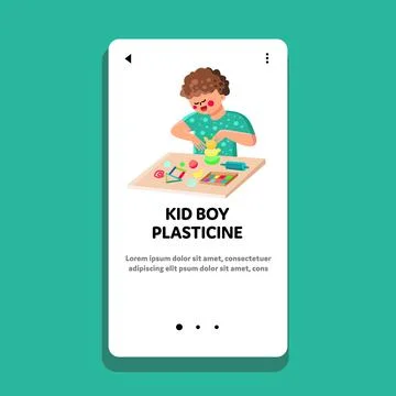 Kid Boy Creativity Time With Plasticine Vector Stock Illustration