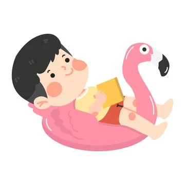 Kid Boy on flamingo float Stock Illustration