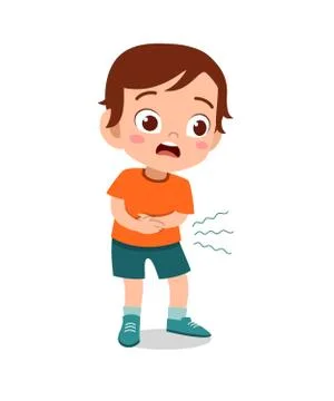 Kid boy having stomachache vector Stock-Illustration