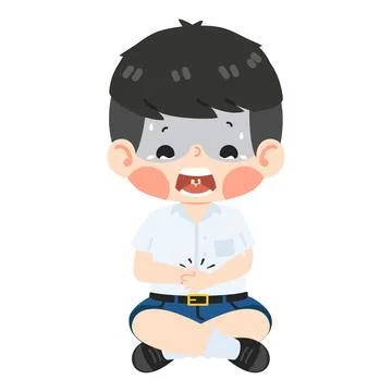 Kid boy having stomachache vector Stock Illustration