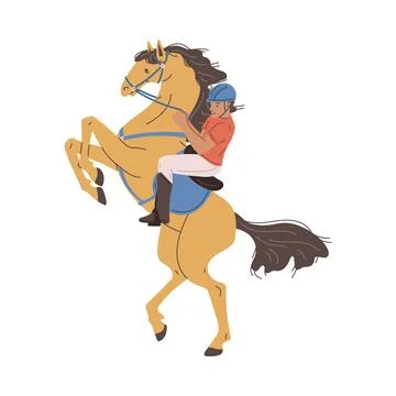Kid boy in helmet on horseback flat style, vector illustration Stock Illustration