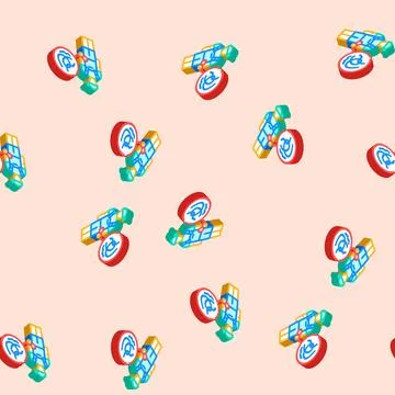 Kid boy helminth worm isometric icon seamless pattern Stock Illustration