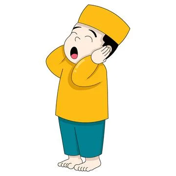 Kid boy islam is calling to prayer in the mosque Stock Illustration