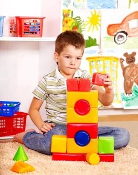 Kid boy in kindergarten. 스톡 사진