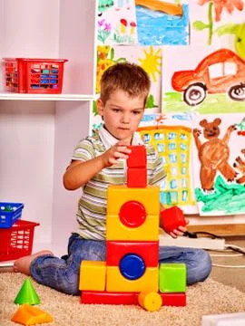 Kid boy in kindergarten Foto stock