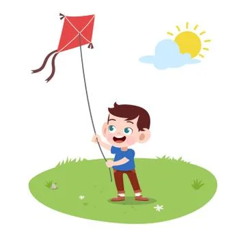 Kid boy play kite vector illustration Stock-Illustration