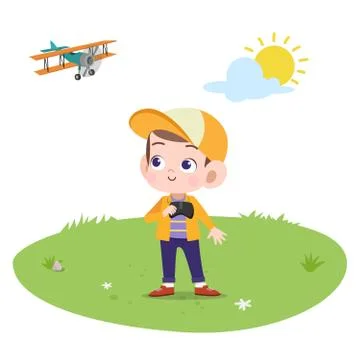 Kid boy play remote control illustration Stock-Illustration