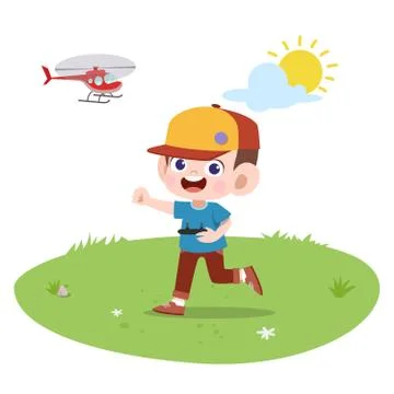 Kid boy play remote control illustration Stock-Illustration