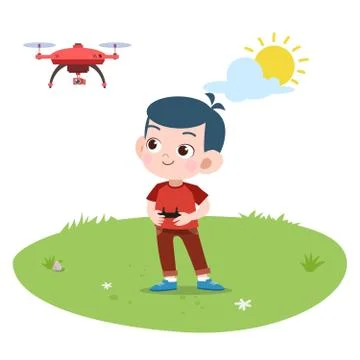 Kid boy play remote control illustration Stock Illustration