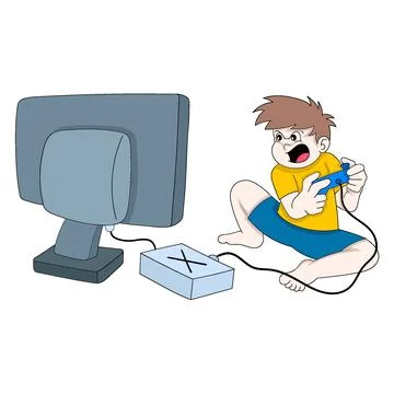 Kid boy is playing console game full of emotions angry with rage Stock Illustration