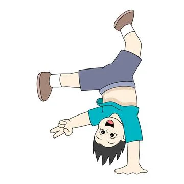 Kid boy is playing standing upside down with one hand Stock Illustration