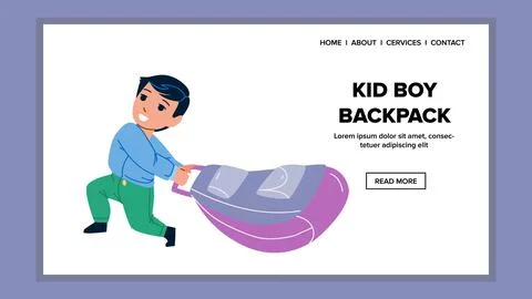 Kid Boy Pull Backpack With Books To School Vector Stock Illustration