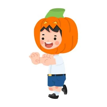 Kid boy with pumpkin head 스톡 일러스트
