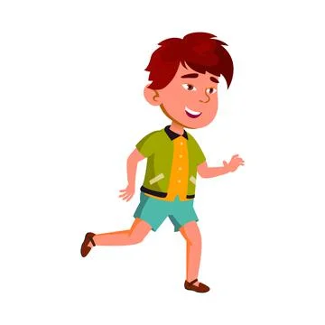 Kid Boy Running And Playing On Park Meadow Vector Ilustração Stock