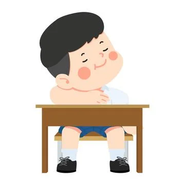 Kid boy students sitting at the table Lying on a chair Stock Illustration