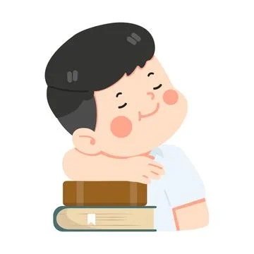 Kid boy students sleep pile stack book Stock Illustration