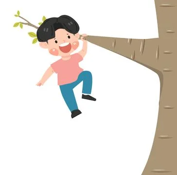 Kid boy on a tree branch Stock Illustration