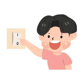 Kid Boy Turning Off Light Using Switch Stock Illustration