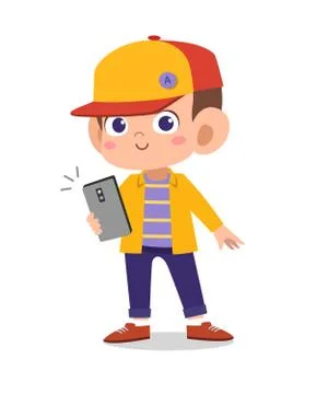 Kid boy using smartphone vector Stock-Illustration