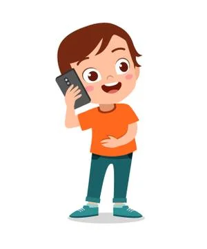 Kid boy using smartphone vector Stock-Illustration