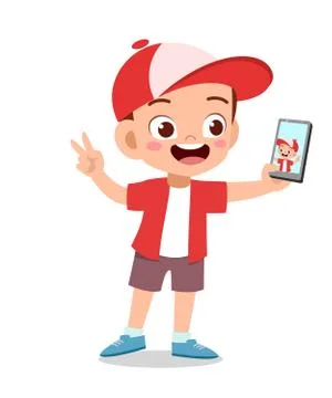 Kid boy using smartphone vector Ilustración de archivo
