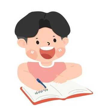 Kid boy writing in a book Stock Illustration