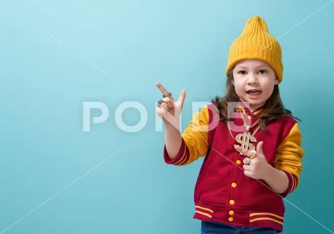 Kid on bright color background. Stock Photos