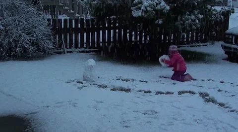 Kid Building A Snowman .m2ts Stock Footage 1359516