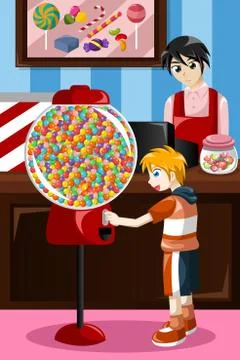 Kid buying candy from a vending machine Stock Illustration