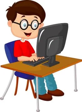 Kid cartoon with personal computer Illustrazione stock