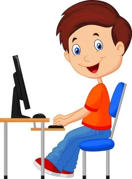 Kid cartoon with personal computer Illustrazione stock