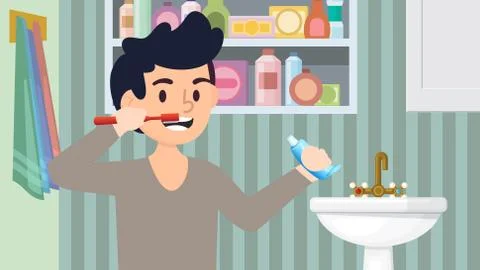 Kid character brushing his teeth. Illustrazione stock
