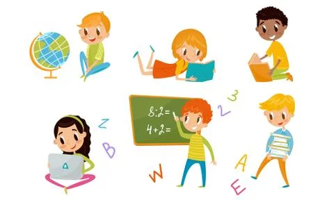 Kid Characters Coming Back To School Vector Illustration Stock Illustration
