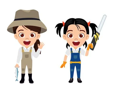 Kid characters set professionals isolated Stock Illustration