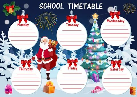 Kid Christmas school timetable vector template イラスト素材