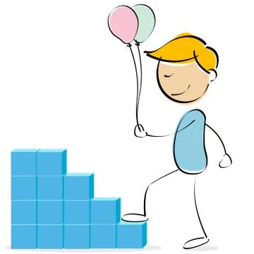 Kid climbing blocks with balloons Stock Illustration