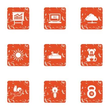 Kid cloud icons set, grunge style Stock Illustration